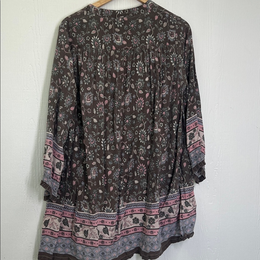 Natural Life - Colorful Burnt Out Floral V Neck Long Sleeve Bohemian Blouse Sm - Picture 12 of 13